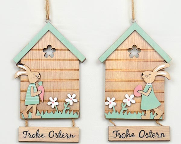 Haus als Aufhänger XL 15x9cm, mit "Frohe Ostern"